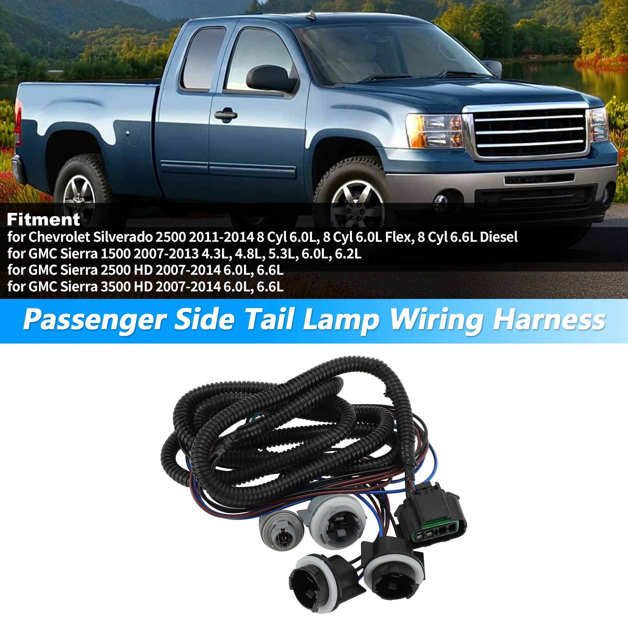 UXCELL 25958497 Right Tail Light Socket Wiring for GMC for Sierra 1500 2500HD 3500HD