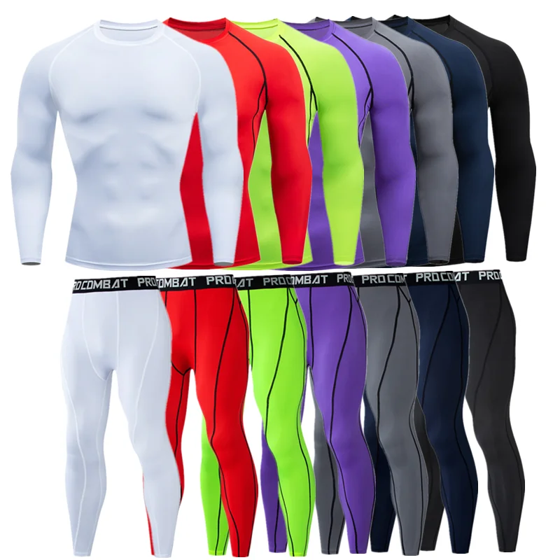 

Men Workout Running Long Sleeve T-Shirt Leggings Pants Gym Fitness Training Top Compression Ourdoor Basketball Shorts Quick Dry