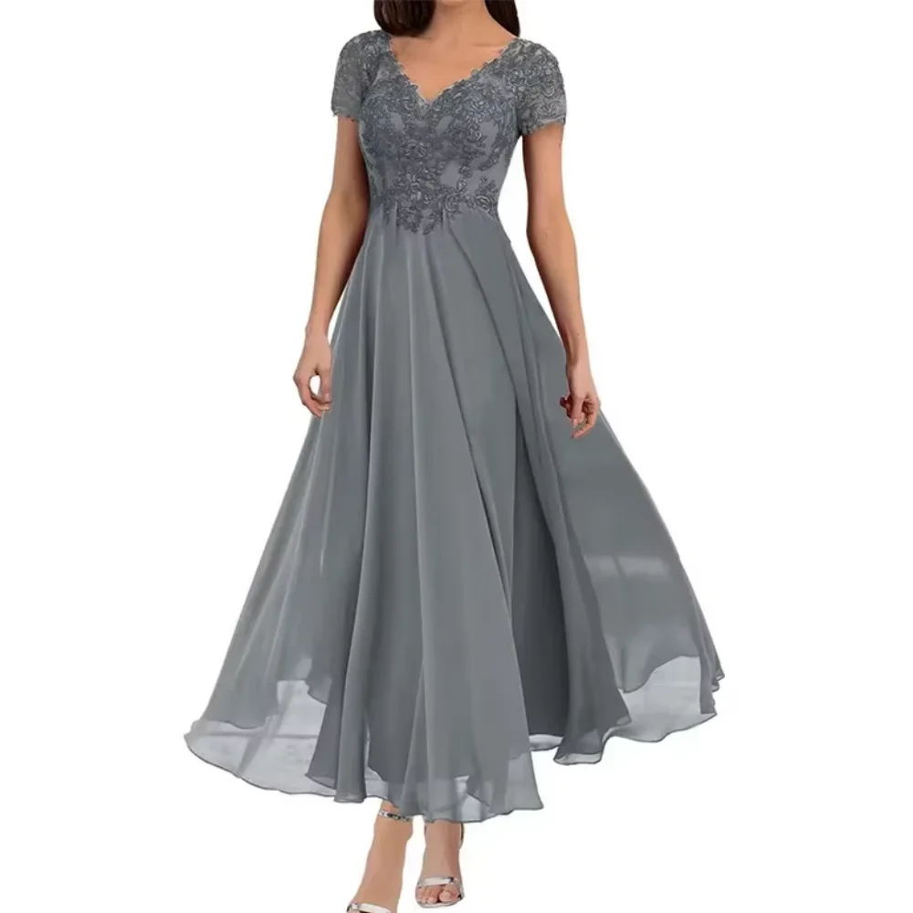 

Vintage Chiffon Customized Mother Of The Bride Dresses Lace Formal Dress A Line Ankle Length Cap Sleeve Wedding Party Gown