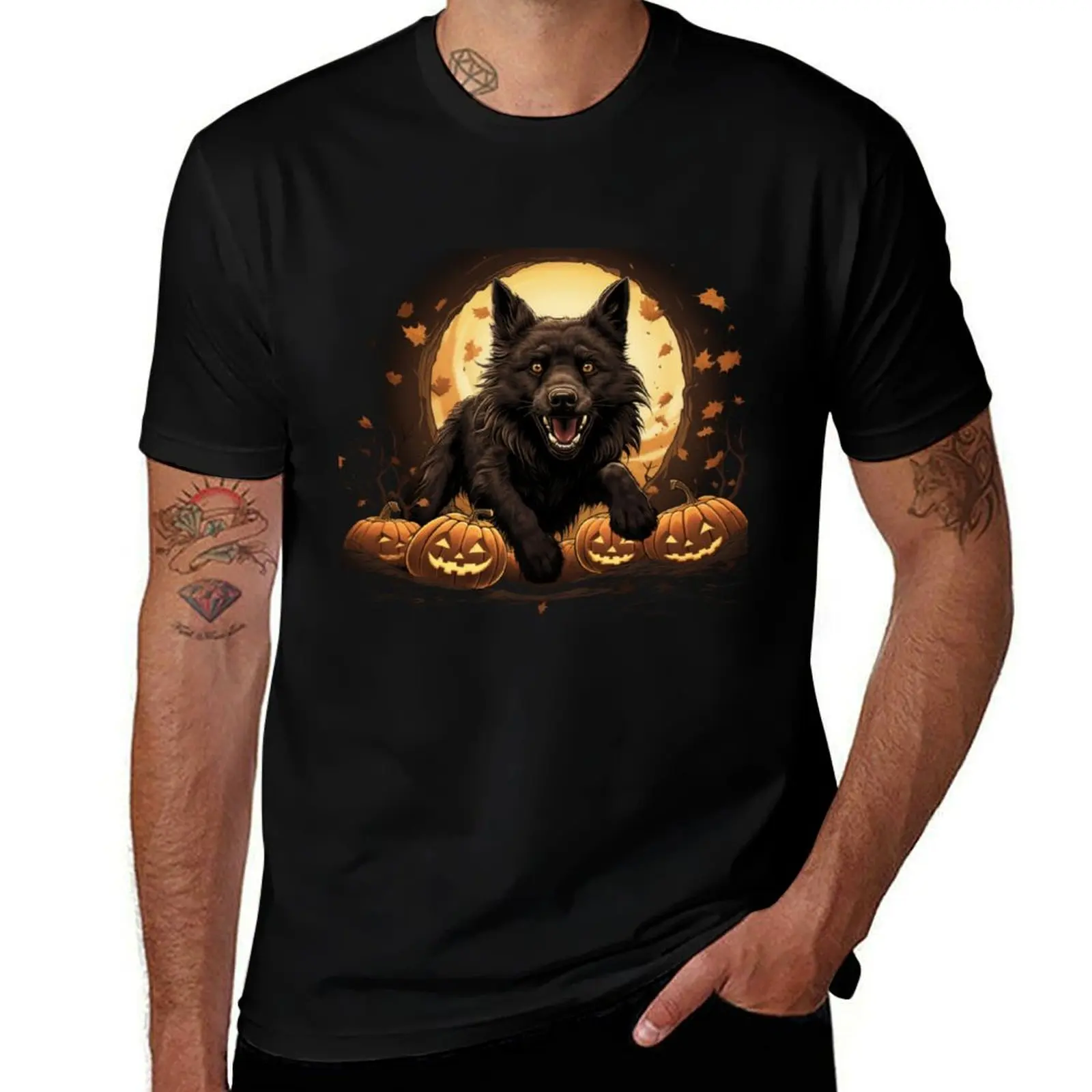 Happy Wolfhound- pumpkins and moon no background T-Shirt cute tops vintage clothes street wear new edition men clothing