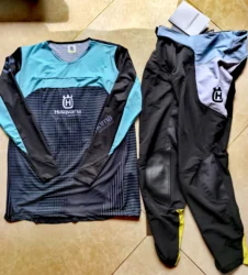 Husqvarna-Terno de moto sujeira, conjunto de engrenagens motocross, topo, combo moto off road, camisa azul e calças moto, 2019, 2022