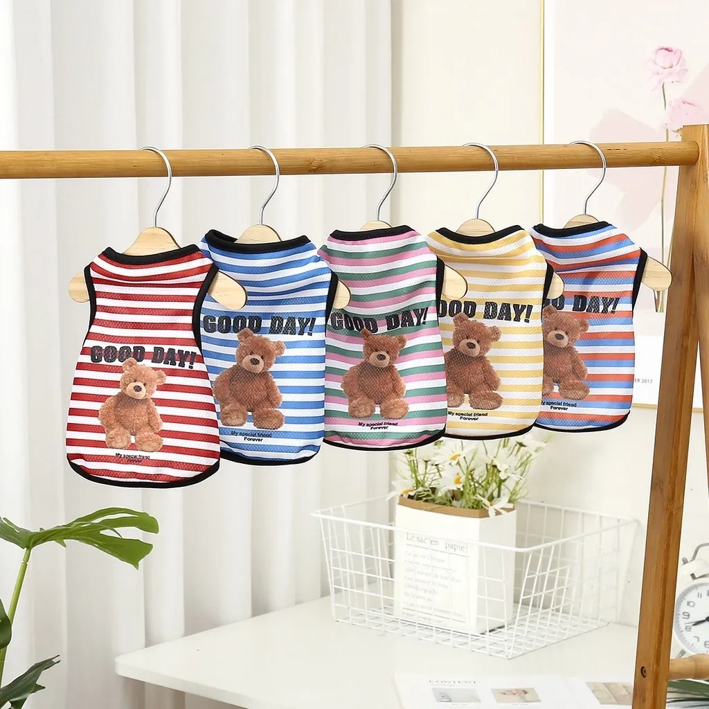 Cartoon Bear Dog Clothes Cute Cotton Pet Striped Bear T-Shirt Striped Bear Vest for Puppy Small and Medium Dog Shih Tzu XS-XXL