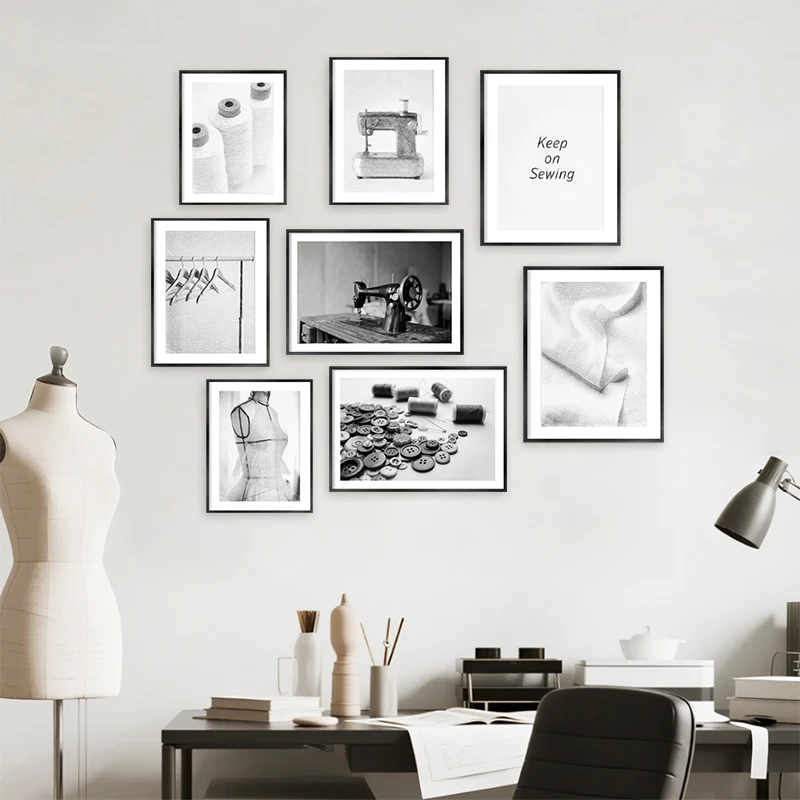 Vintage Sewing Machine Design Drawings Art Prints Keep On Sewing Craft Room Wall Art Canvas Painting Decor Sewing Gift Poster