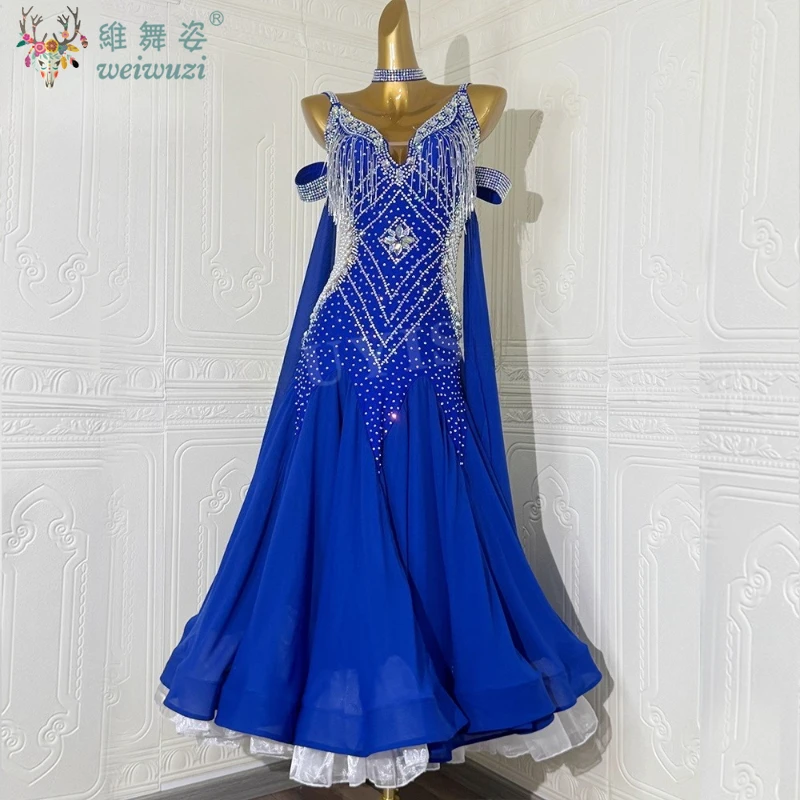 

Синий бальный танец Blackpool Dance Art Festival Конкурсные платья на заказ для взрослых женщин Национальный стандарт Вальс Одежда для выступлений