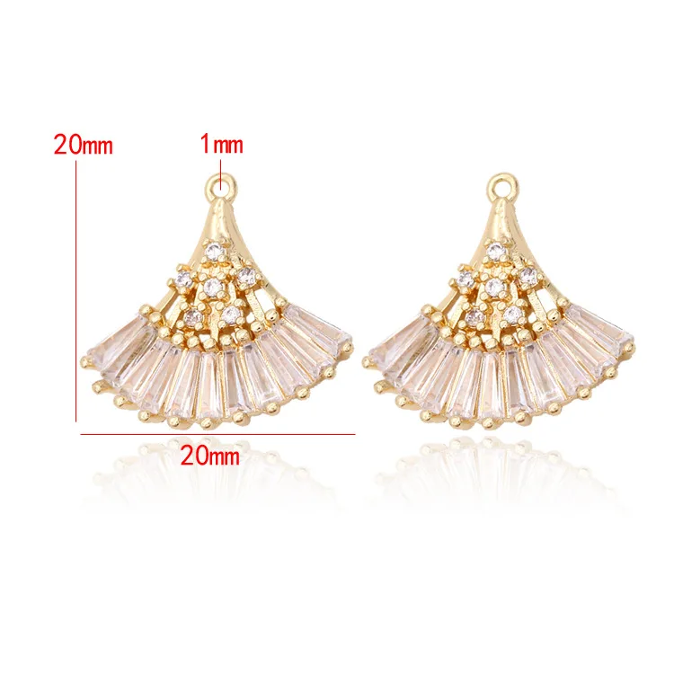 2PCS 20x20MM 14K Gold Color Plated and Zircon Fan Shape Connect Charms Pendants Jewelry Making Supplies Diy Accessories
