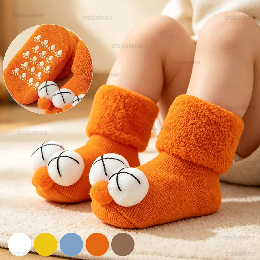 1-10Pairs Thick Warm Baby Non Slip Grip Socks Terry Cotton Soft Anti Skid Crew Socks for Toddler Infant Winter Crawling Walking