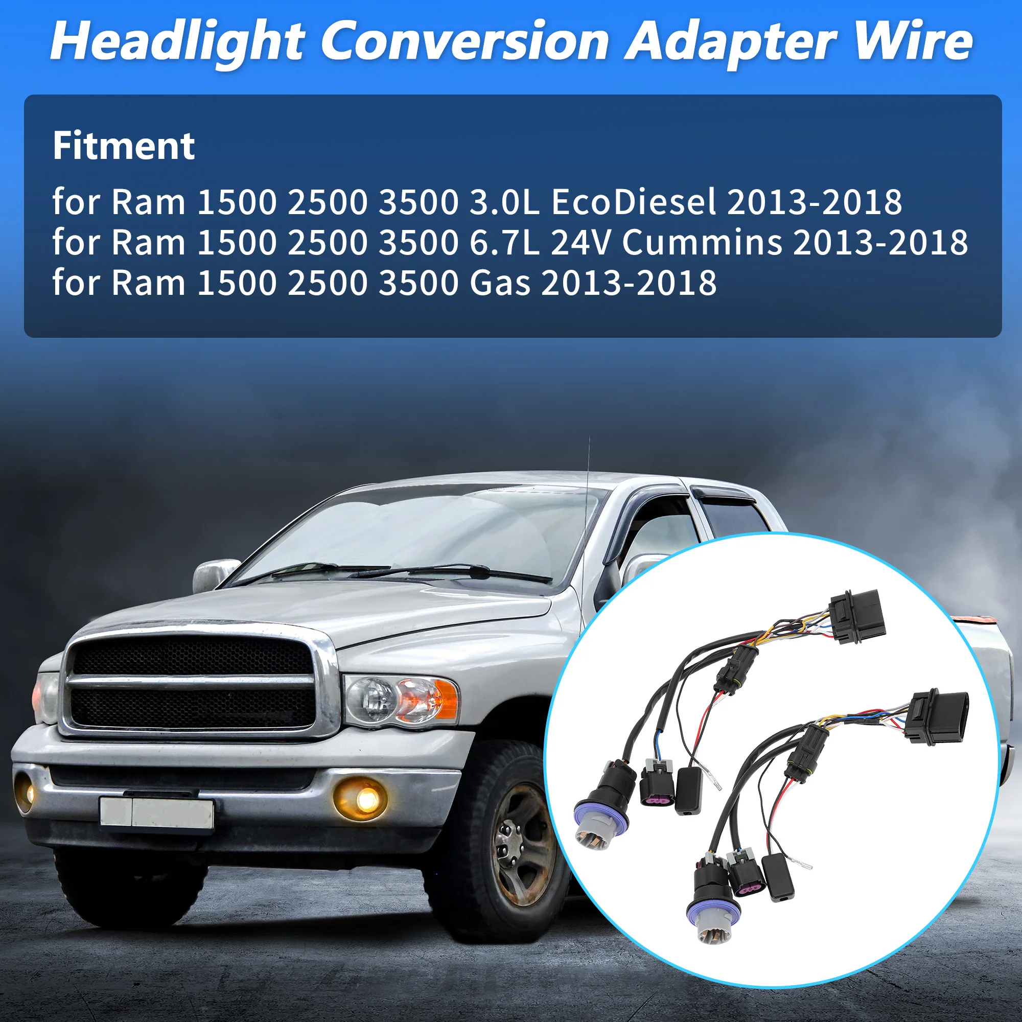 UXCELL 2pc Projector Headlight Converter Adapter Wire for Ram 1500 2500 3500 2013-2018