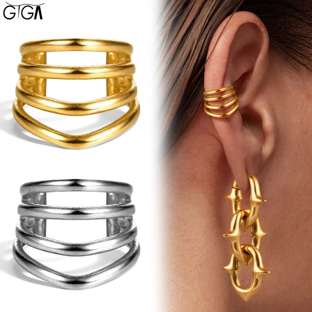 

Giga 1/2Pc Cool Non-Piercing Ear Ring Fake Piercing Ear Bone Clips Stainless Steel Ear Cuff Jewelry Earrings Women Minimalist