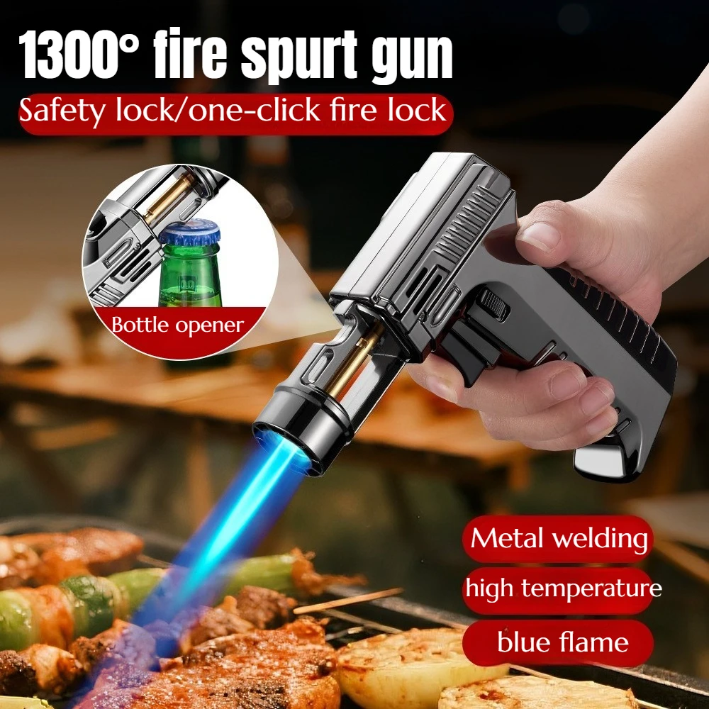 

2025 Metal Personalized Blue Flame Direct Flash Windproof Lighter BBQ Cigar Special Spray Gun Home Portable Outdoor BBQ Ignifier