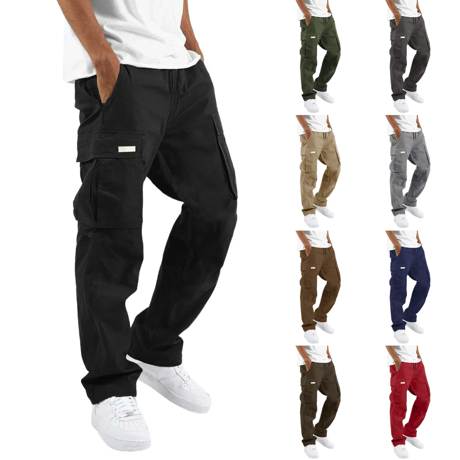 

Cargo Pants For Men Baggy Men'S Four Seasons Street Leisure Sports Pocket Foot Mouth Cap Rope Waist Lace Up Ropa De Hombre