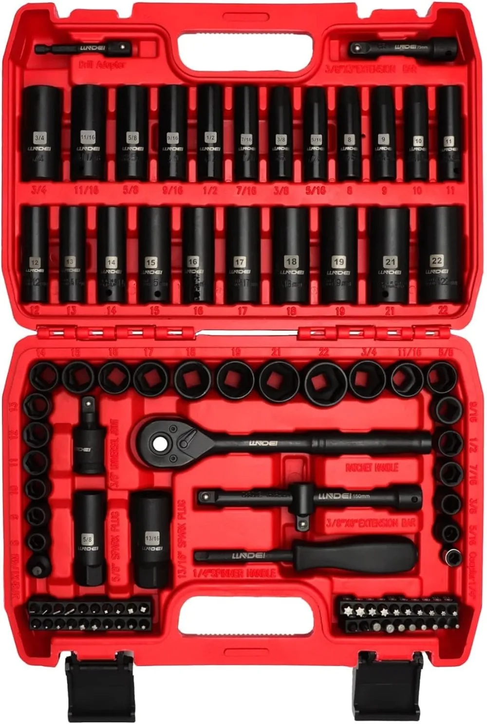 

3/8”Drive Impact Socket Set 95 Piece CR-V Steel Deep&Shallow Kit Adapters Ratchet Handle, Screwdriver Bit Set Spark Plug Socket