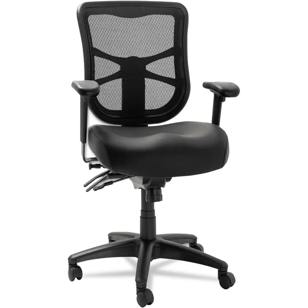 

Mesh-Back Ergonomic Multifunction Chair, Black Leather