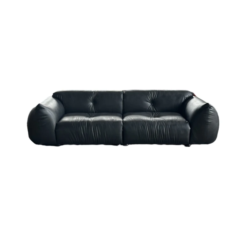 Sofa medieval black leather art straight row anti-cat scratch sofa