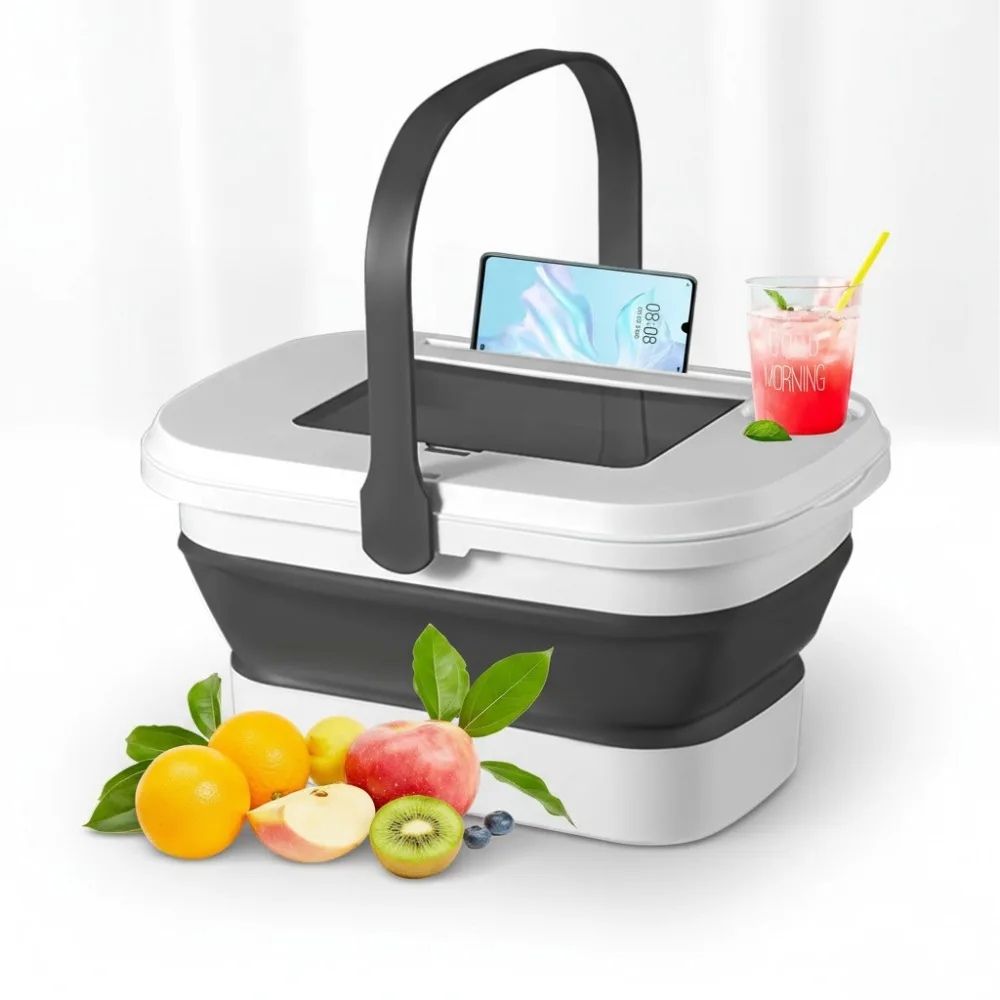 

Collapsible Picnic Basket 16L, Folding Storage with Lid Table, Waterproof Outdoor Camping Travel Basket
