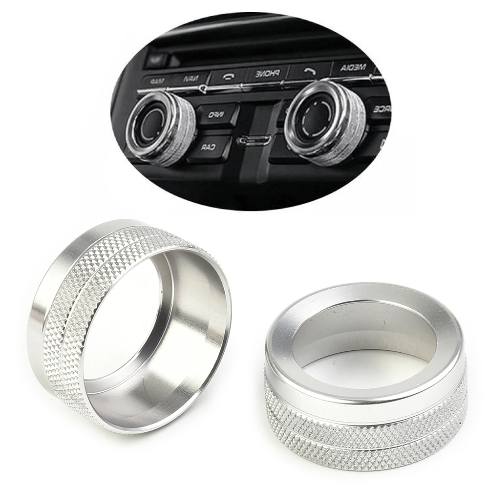 2Pcs Volume Radio Knob Covers Volume Knob Decorative Ring Silver For Porsche Cayenne 911 2012-2018 For Porsche Boxser Cayman 718