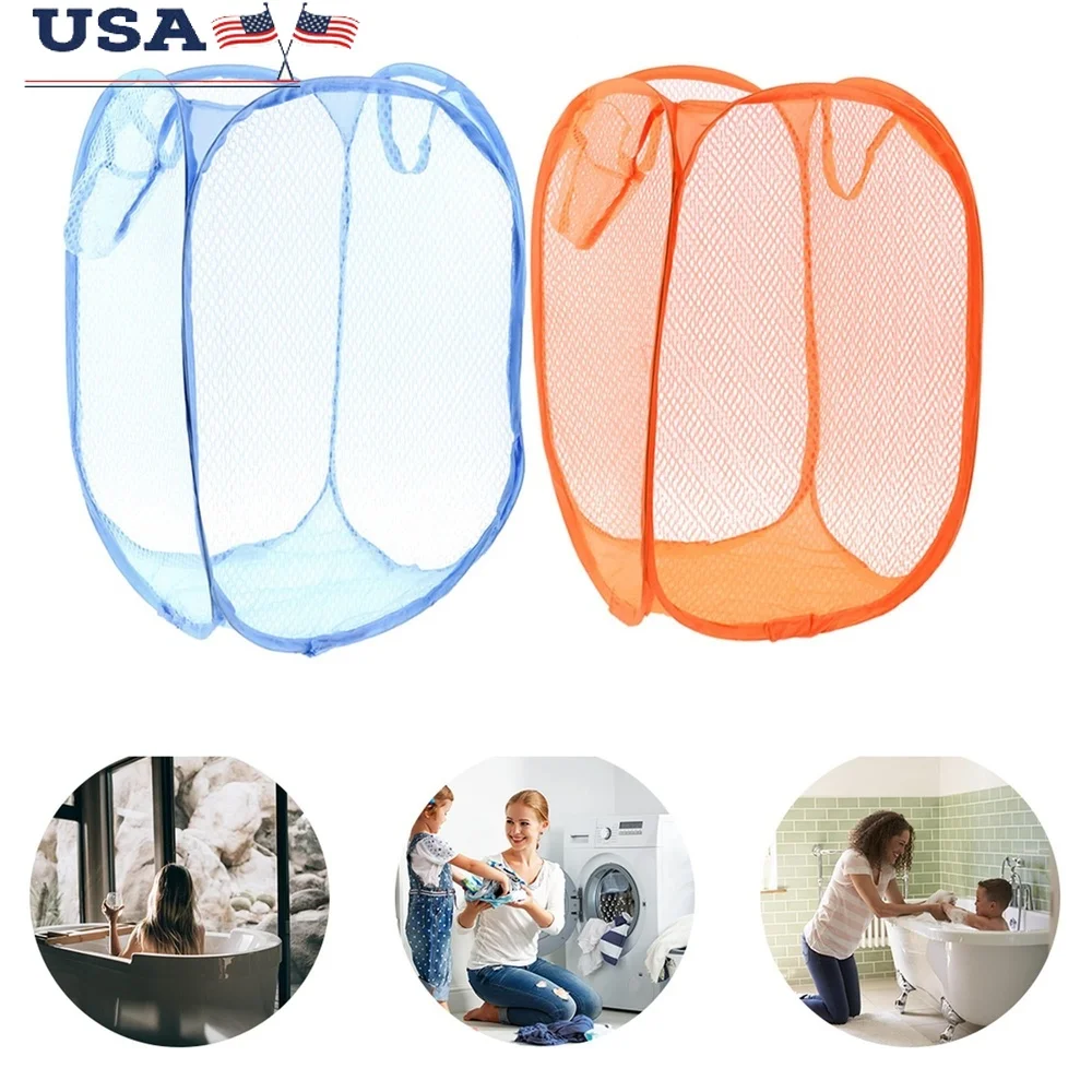 

Foldable Laundry Storage Basket Hamper Set 2pcs Lightweight Durable Nylon Metal Easy Pop Up Compact Organizer