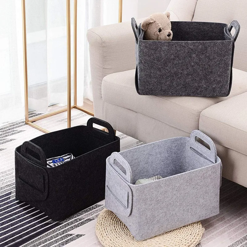 Foldable Felt Storage Basket Laundry Basket Desktop Sundries Underwear Toy Storage Box Cosmetic Book Stationery Container Basket