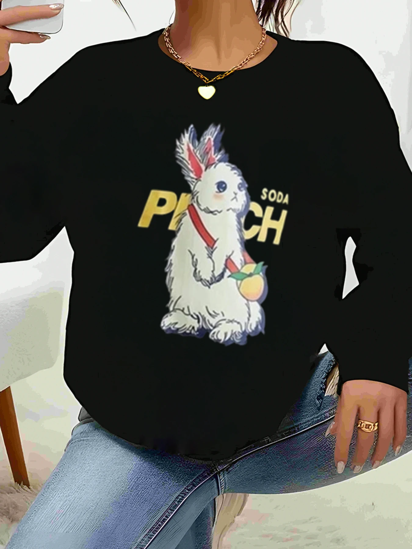 أرنب مع طباعة الخوخ عيد الفصح كم طويل ملابس غير رسمية للنساء #1