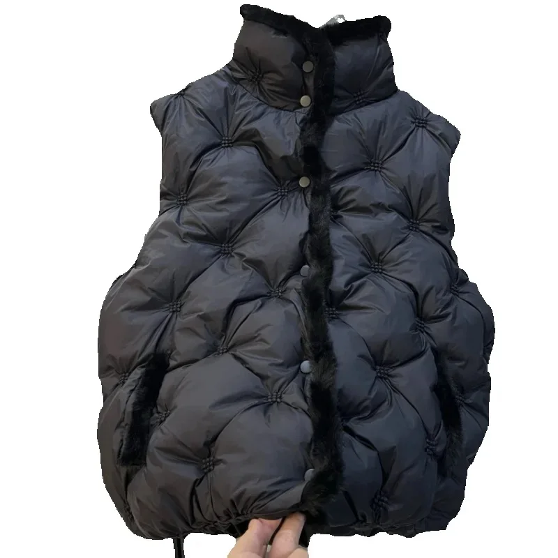 

Autumn Winter Short Down Cotton Waistcoat Women 2025 New Fashion Loose Casual Button Cotton Coat Pure Colour Outerwear Female