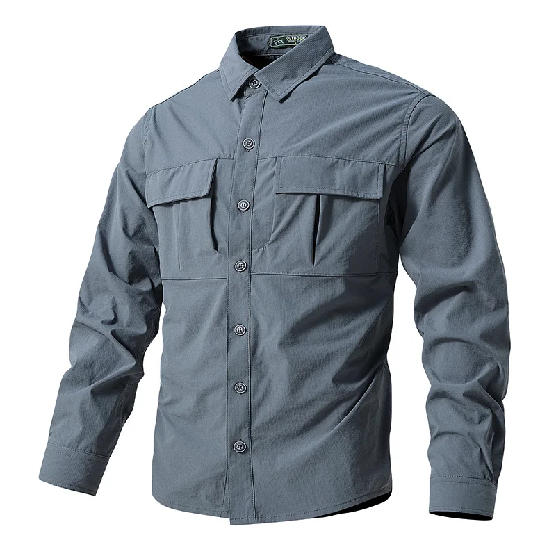 Men's Quick-Drying Ice Silk Tactical Shirt 2025 Outdoor Waterproof Sunscreen Large Elastic Long-Sleeved Clothing