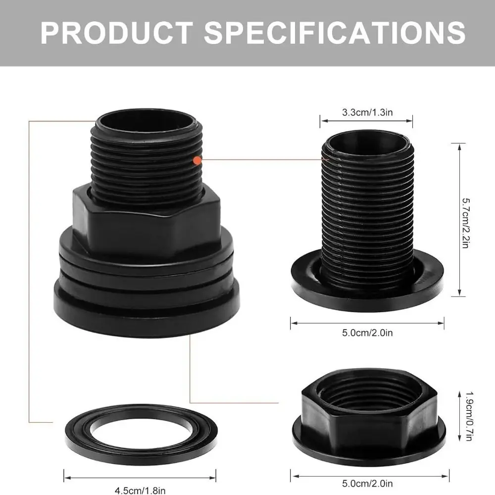 4 Pcs PVC Bulkhead Fitting Easy To Install Silicone Gasket Garden Spigot Kits Black Double Threaded Water Tank Connector
