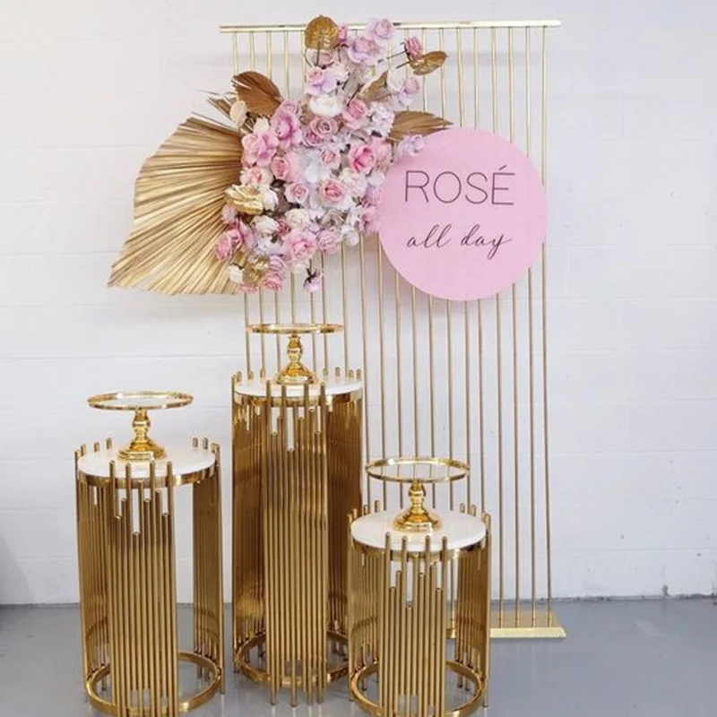 

we-Custom Gold Metal Arch Backdrop Stand Balloons Flower Arch Stage Background for Wedding Events%