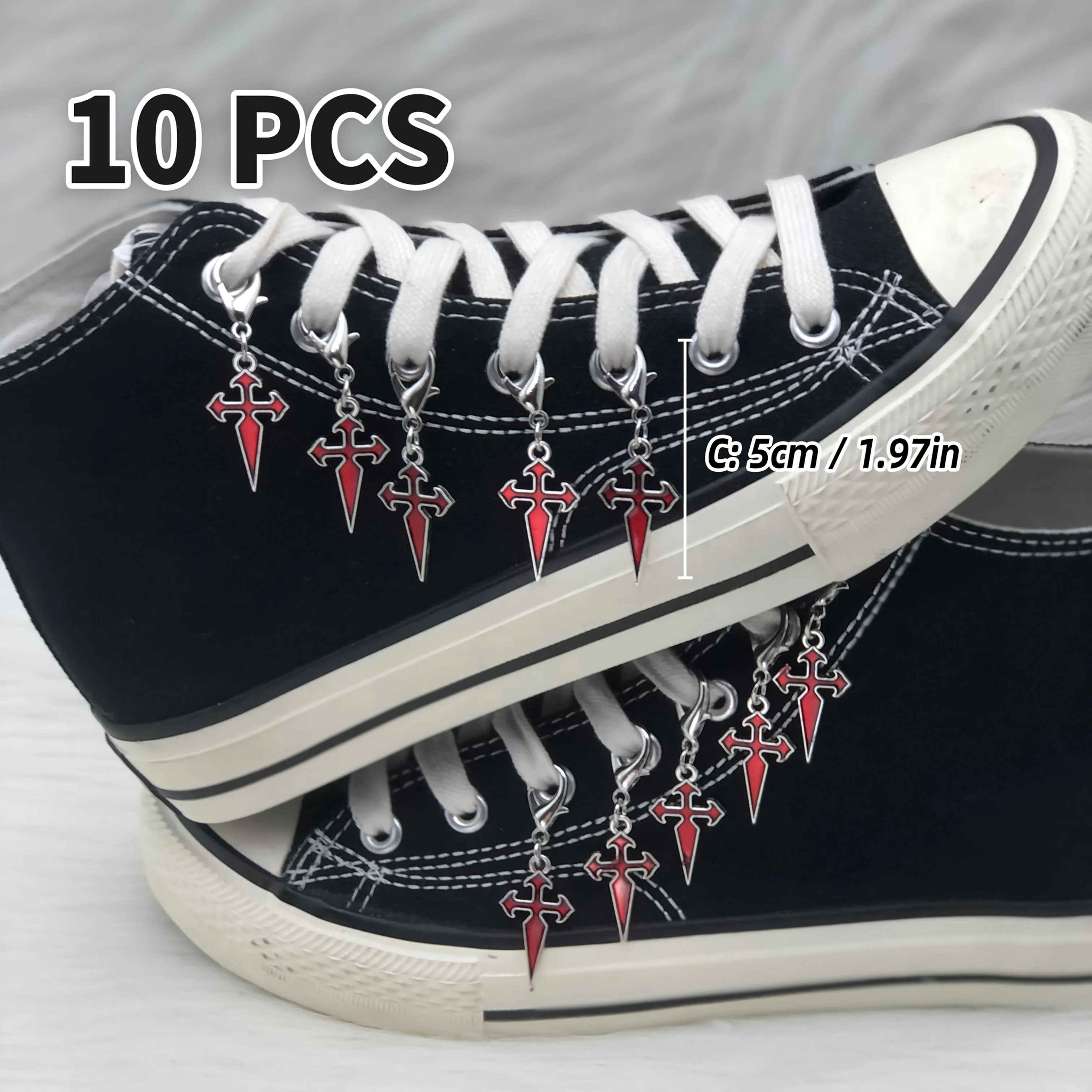 10pcs Gothic Shoe Charms with Lobster Clasps Dark Punk Style Hanging Additions Boots Sneakers Bags Retro Skull Cross