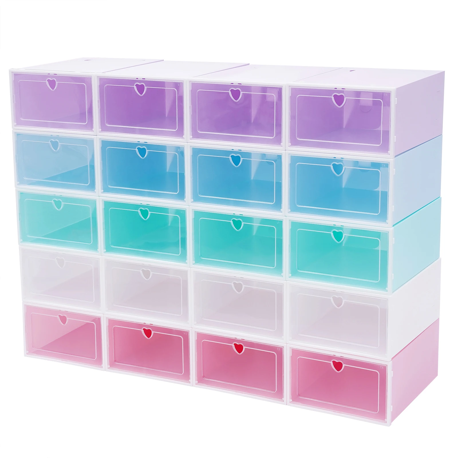 

20Pcs Multicolor Stackable Shoe Storage Box Transparent Shoe Display Case Organizer Box Storage Drawer Shoes Rack