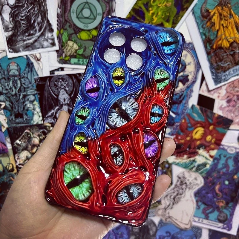 

4142 Mobile Phone Case Original 3D Handmade Luminous Bloody Cthulhu Eyes Horror Gothic Punk Art Mobile Phone Case Custom Gift