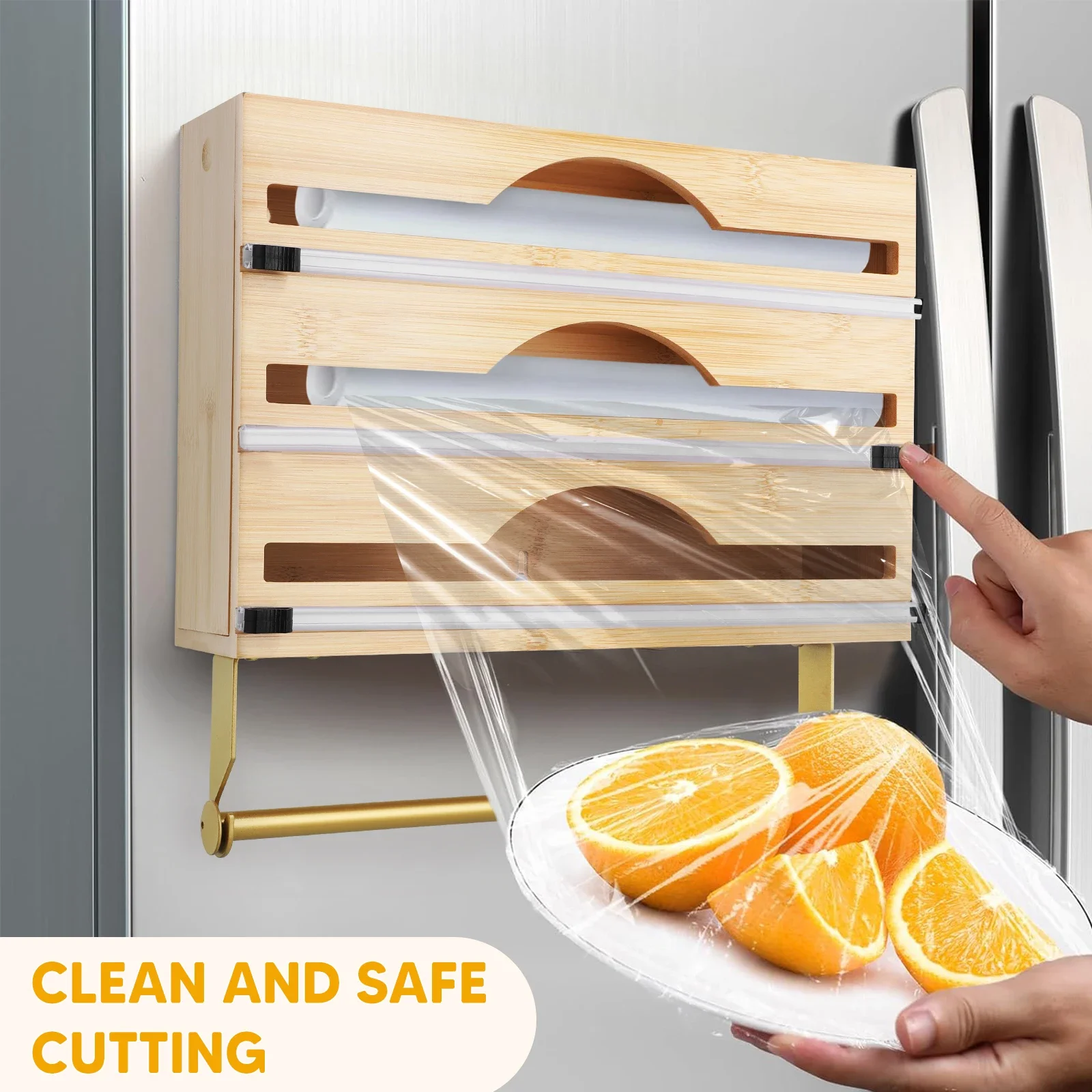 new Bamboo Plastic Wrap Cutting Box Aluminum Foil Paper Plastic Wrap Storage Box