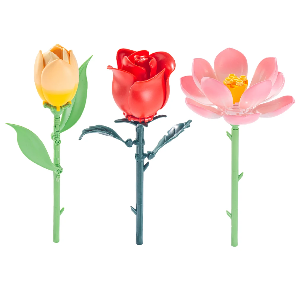 Bouwstenen Ideeën MOC Romantisch Boeket Tulpen Roos Bloem Bakstenen Huis Huis Decoratie Speelgoed DIY Creatief Cadeau voor Vriend