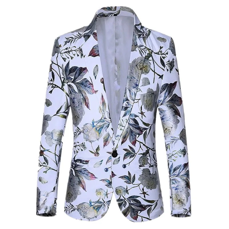 

Mens White Long Sleeve Printed Suit Jacket, Black One Button V-Neck Coat, Blue Slim Fit Blazers, Asia Size M-5XL 6XL