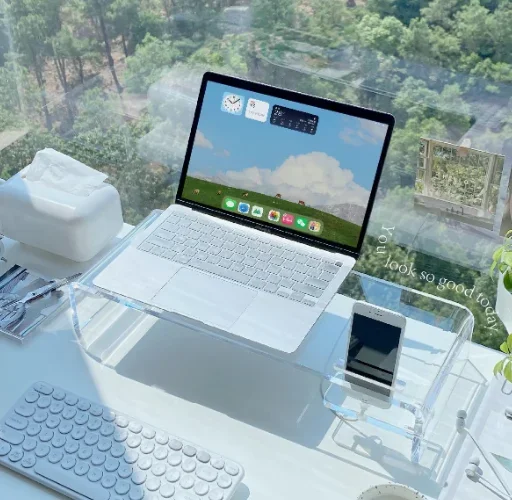 Acrylic Monitor Stand Riser 51.8×20×9cm, Laptop Phone Holder Desk Layered Rack, 22.5KG Load‑Bearing