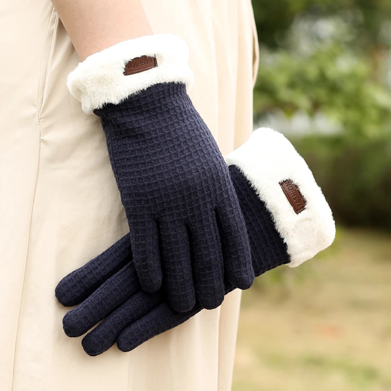 Winter Women Gloves Plus Velvet Padded Warm Cycling Driving Non-slip Touch Screen New Ladies gloves Emo