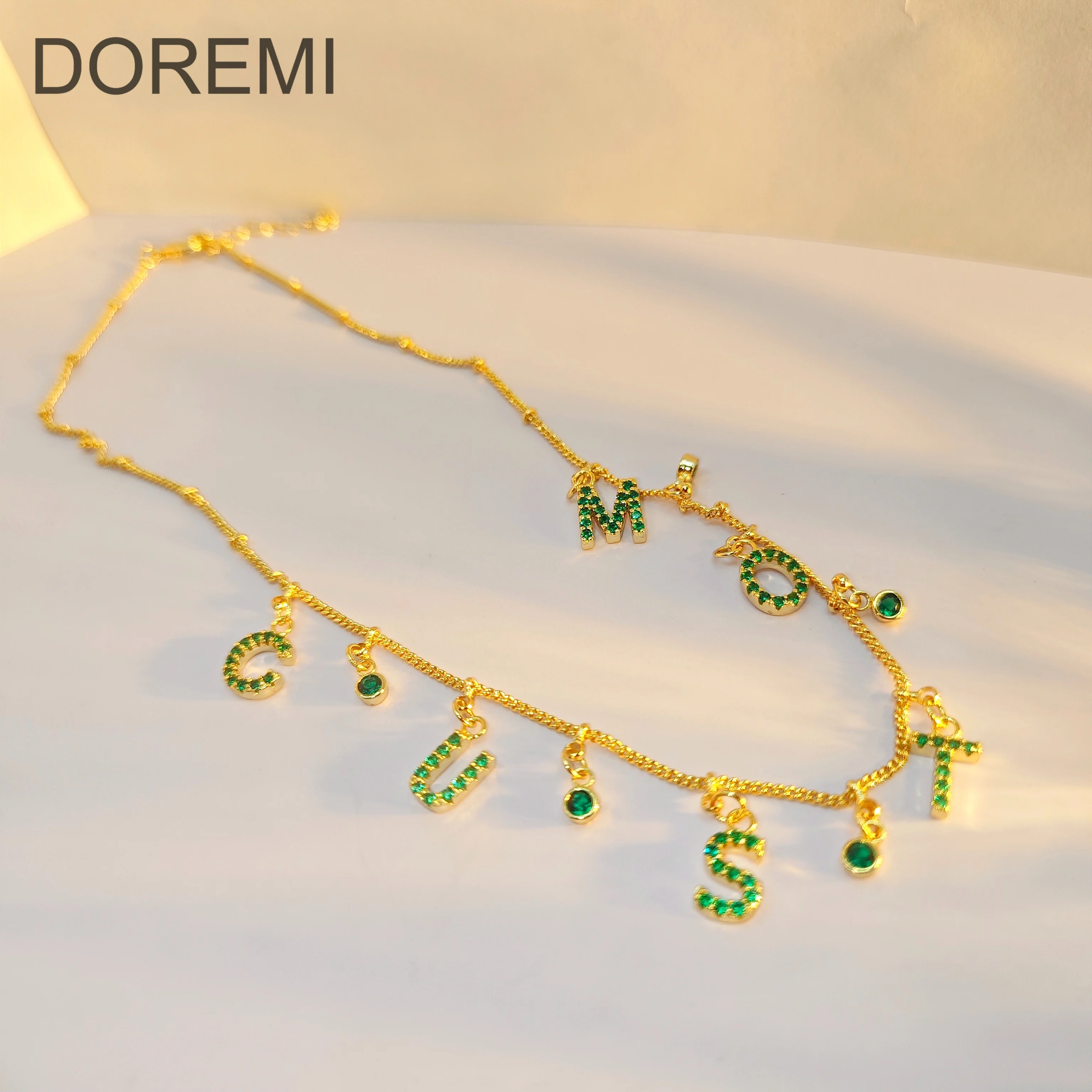 DOREMI Custom Personalized Name Necklace for Women Initial Letter Pendant Color Zircon Necklace Copper Women Wholesale Jewelry