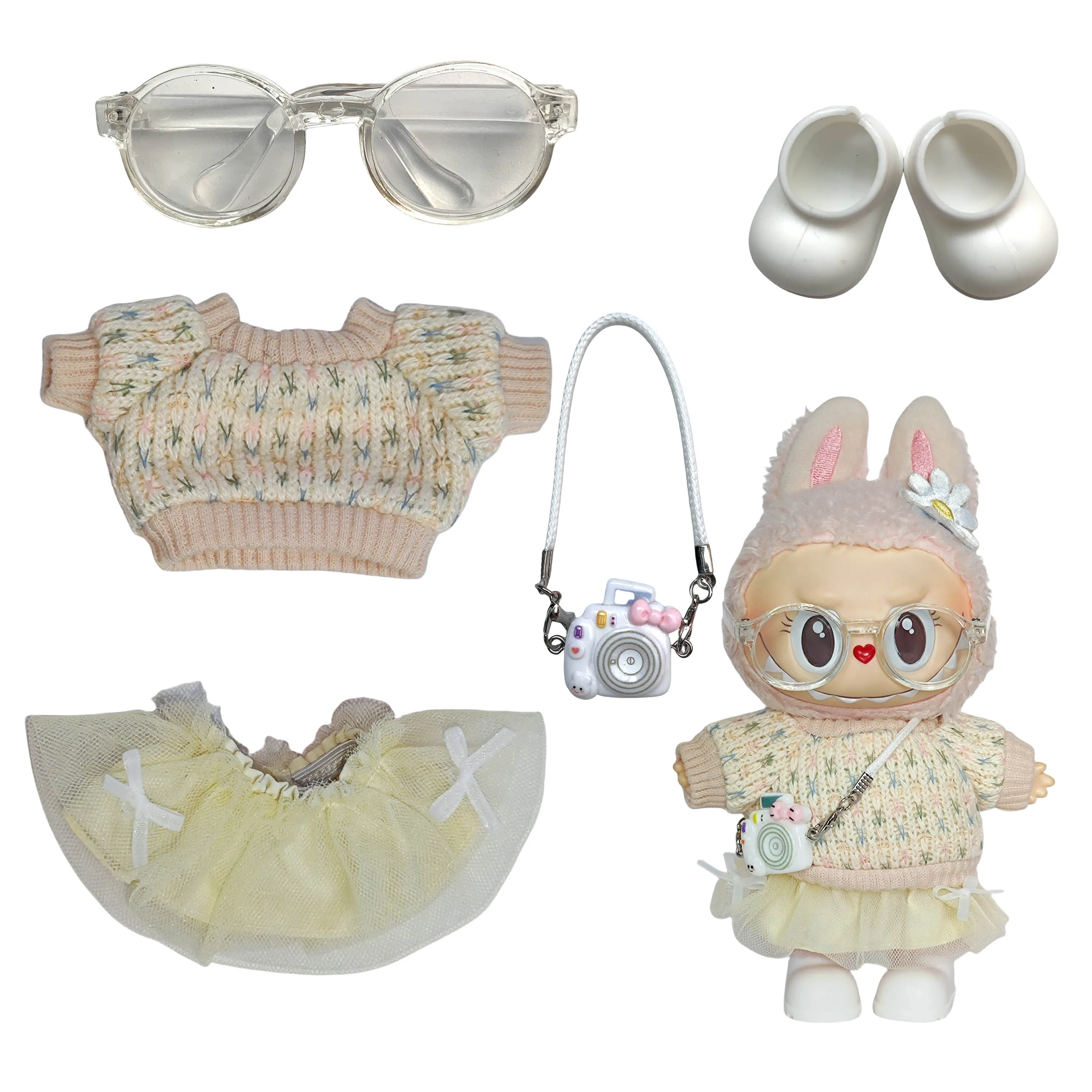 Mini Plush Doll'S Clothes Outfit Accessories For Korea Kpop Exo 15-17cm Labubu Idol Overalls set Clothing Gift