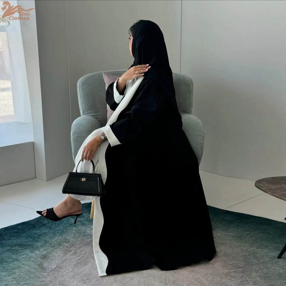 

2026 Arabic Women Modest Muslim Cardigan Elegant Dubai Black Open Abaya Dress Islam Middle East Party Outfits New Turkey Kaftan