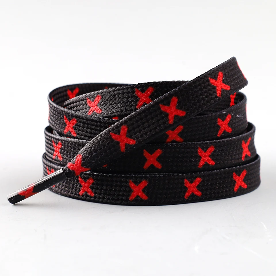 1 Paar modische, flache Schnürsenkel für Sneaker, schwarz-rot mit X-Streifen, Schuhbänder für Schuhe in den Größen 120/140/160 cm, Schuhzubehör, Tennisschnürsenkel. – Detail 7