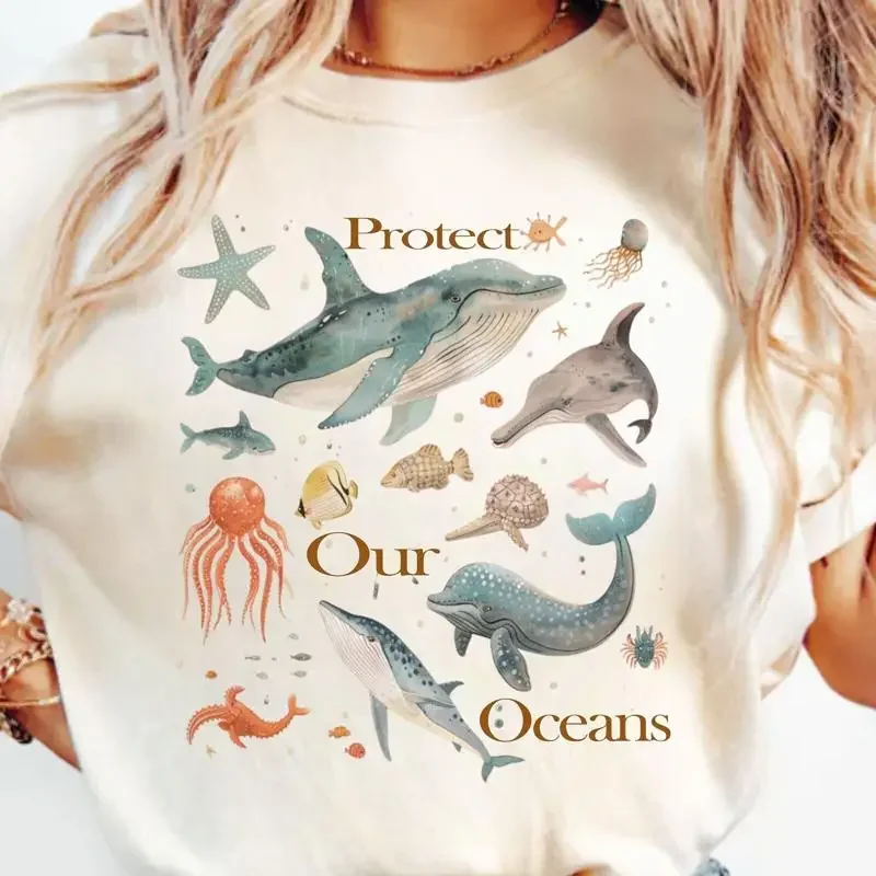 Protect Our Oceans T Shirt Vintage Sea Animal Retro Ocean Nature Se