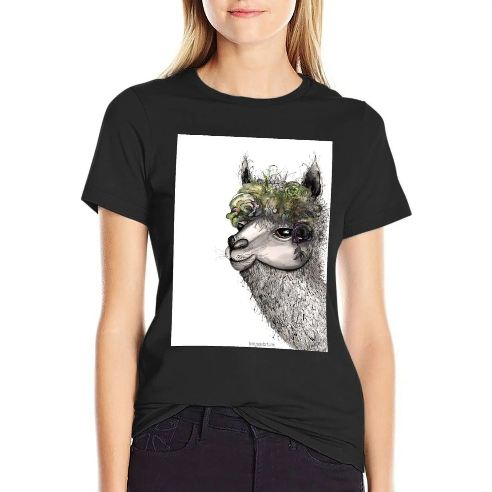 

Flower alpacca T-Shirt plus size tops graphics aesthetic clothes female funny t shirts for Women