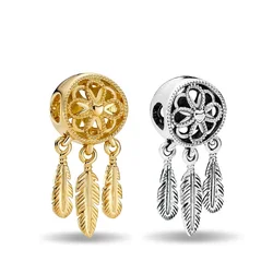 Sterling Silver 925 Gold Divine Dream Catcher Tassel Pendant for Bracelet Necklace Women DIY Pendant for Jewelry Making
