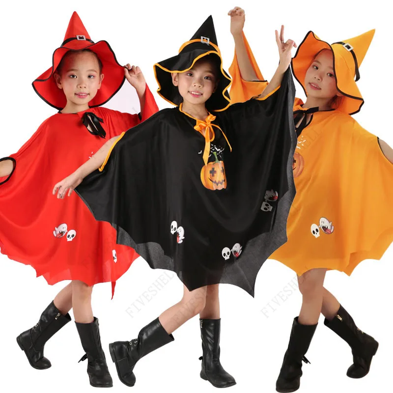 Halloween Cosplay Bat Costumes Wing Cape Elf Witch mantello nero Robe Larp costumi di carnevale per bambini Vampires Grim Reaper Party