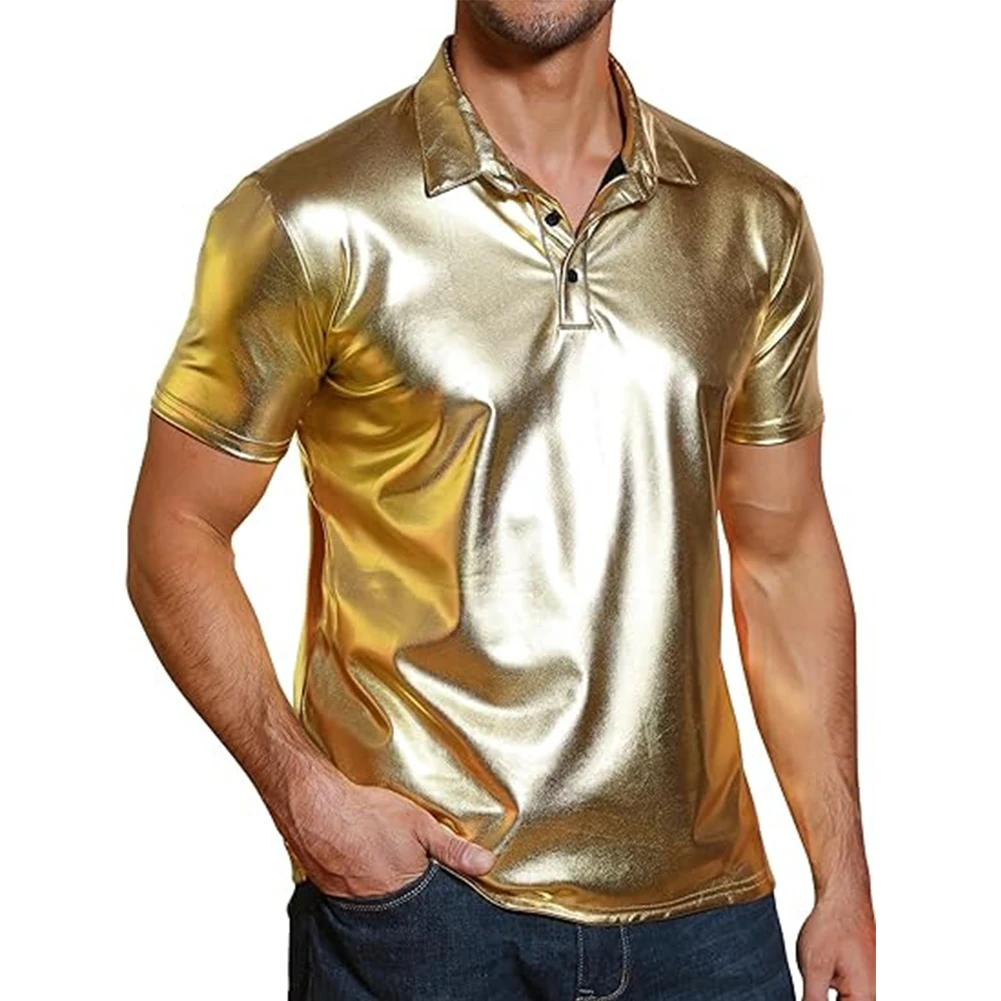 

Bronzing Shirt T Shirt Top Lapel Short Sleeve Slight Stretch Solid Color Vacation Daily Holiday Fashion Stylish