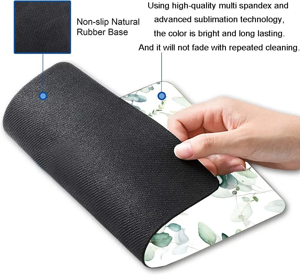 Personalized Computer Mouse Pads with Green Leaves Design Washable Mouse Mat with Lycra Cloth Office Home Non-Slip Rubber Base