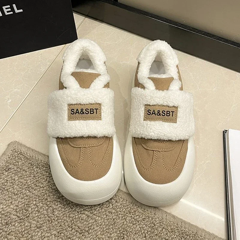 Fashion Cotton Shoes Women New Round Toe Platform Plush Shoes Warm Thick Sole Low Top Female Plush Footwear 2023 Autumn Winter