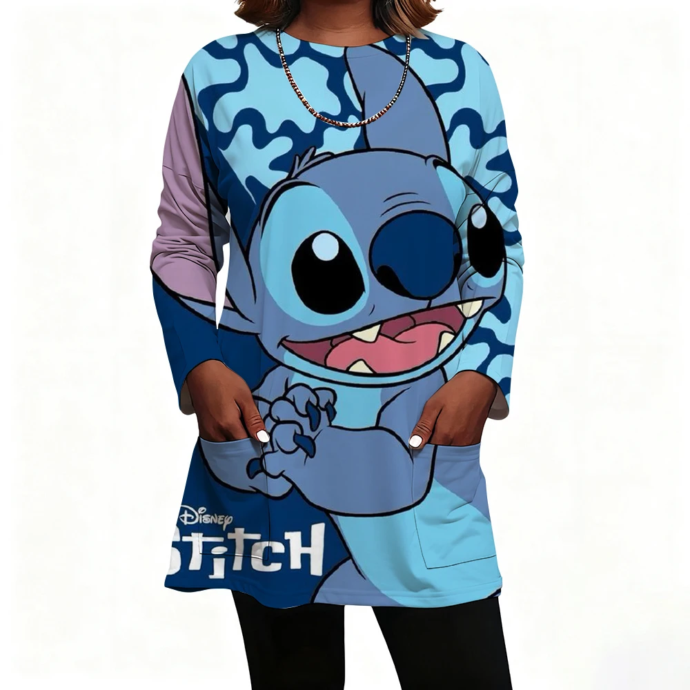 

Футболка с круглым вырезом и длинными рукавами с принтом Disney Stitch — женская повседневная весенне-осенняя одежда, удобный пуловер свободного покроя