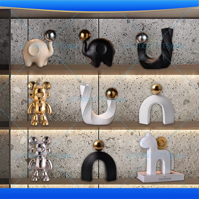 Minimally Artistic Sculptur black electroplated gold ball resin arch Figurines Creative Art Ornaments Desktop Decoration Crafts
