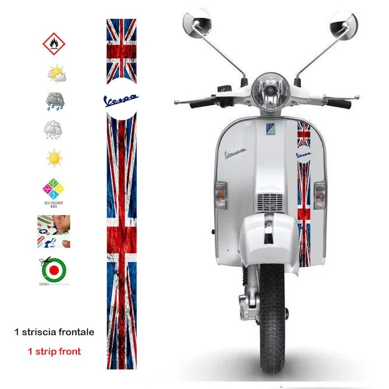 For 1Set Contoured sticker vespa strip English flag union jack sticker cropped 1 - 3 strips measures as per image