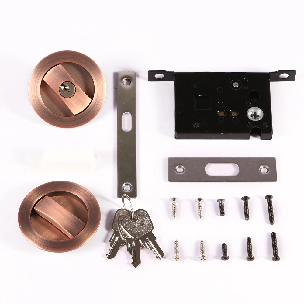 

CCJH Red Bronze Round Sliding Door Lock for Barn Door with Keys