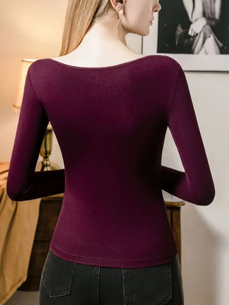 여성 모달 T 셔츠 새로운 패션 중공 V 넥 탑 한국 캐주얼 긴 소매 T 셔츠